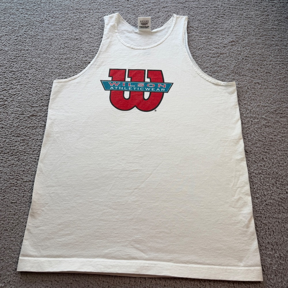Vintage Wilson Athleticwear Tank Top White Red Teal Graphic Made in USA Mens M
